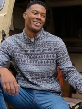 Chubbies “The Bear Hug” Men's Grey Patterned Quarter-Zip Fleece Pullover